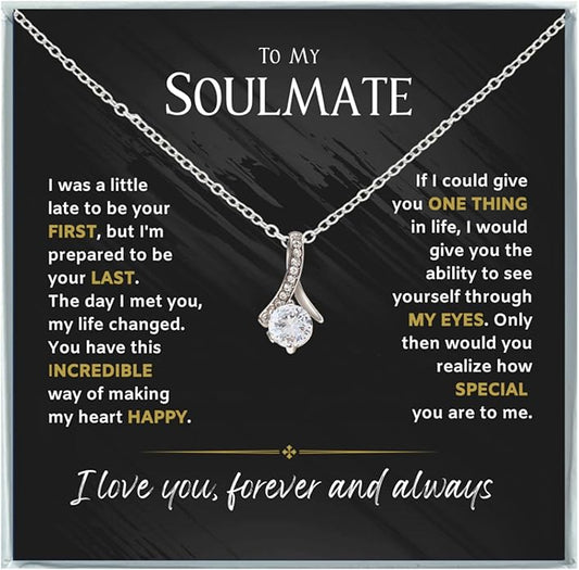 To My Soulmate Necklace For Women, Soul Mate Jewelry for Women, Future Wife Gifts, To My Wife Necklace from Husband, Gifts for Girlfriend, Pendant With Message Card