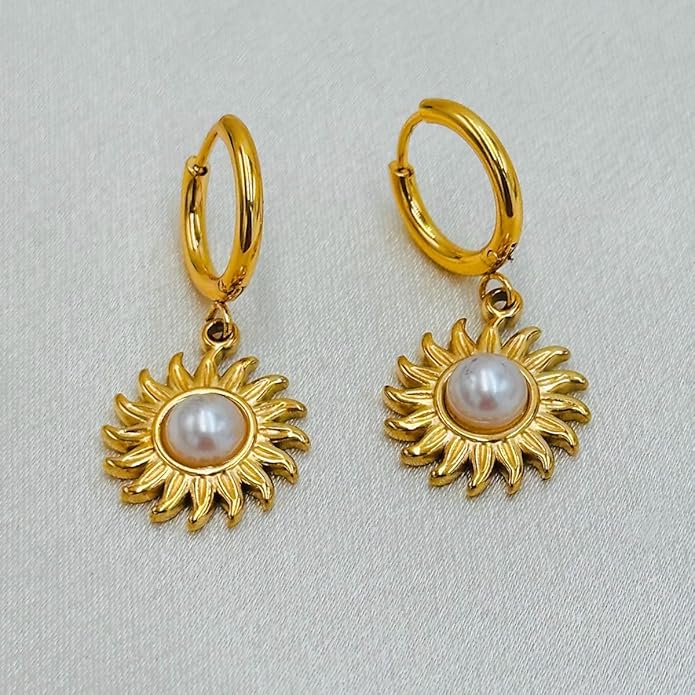 Sunburst Heart Dangle Hoop Earrings, 18K Gold Plated hypoallergenic Stainless Steel Cute Jewelry for Women daily Wear