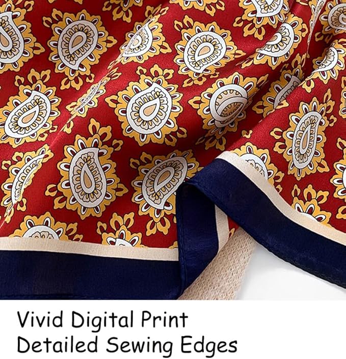 ANDANTINO 100% Pure Mulberry Silk Small Square Scarves -21'' x 21''- Digital Printed Neckerchief –Women Men Lightweight Scarf