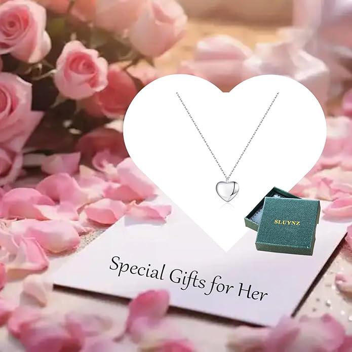 SLUYNZ 925 Sterling Silver Love Heart Choker Necklace for Women Teens Simple Love Heart Pendant Necklace Chain for Mother's Day
