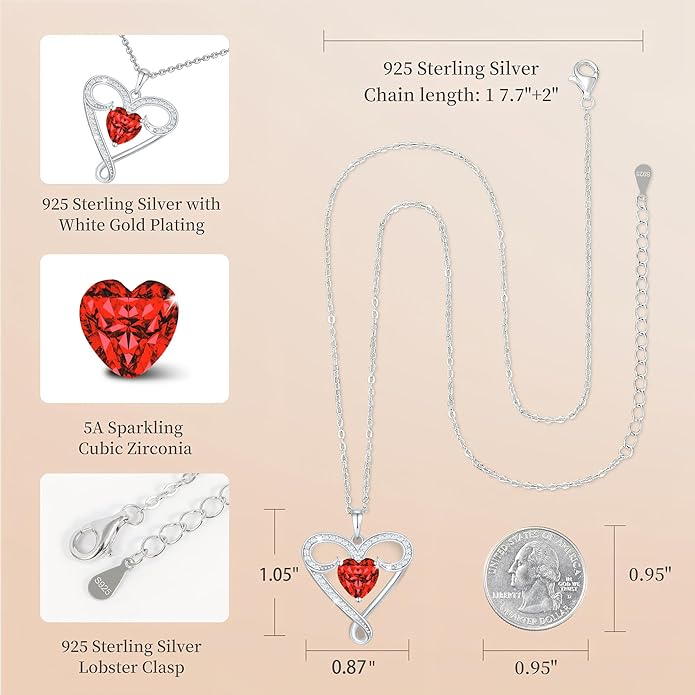 Yuelove Infinity Necklace for Women, 925 Sterling Silver Heart Necklace with 5A Zircon, White Gold Plated Adjustable Chain, Gift for Valentine's Day, Birthday, Anniversary for Wife, Girlfriend, Mom