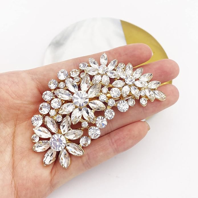 LAXPICOL Vintage Austrian Crystal Flower Leaf Bouquet Clusters Large Big Brooch Pin for Women Gold Tone