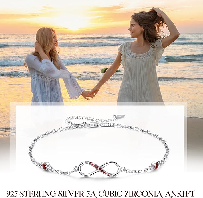 MEDWISE Womens Infinity Anklet Bracelet 925 Sterling Silver Endless Love Symbol Ankle Bracelet Adjustable Plus Size Large Bracelet Gifts for her Mother’s Day Gifts