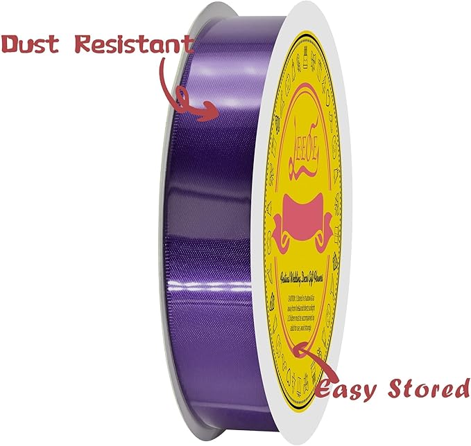 LEEQE Purple Double Face Satin Ribbon 1 inch X 50 Yards Spool Bright Colors Very Suitable for Weddings Gift Package Wrapping Dancer Wand Sewing Party Hair Bow Invitation Decorations and More