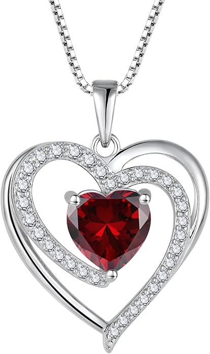FJ Love Heart Necklace for Women 925 Sterling Silver Birthstone Pendant Anniversary Birthday Jewelry