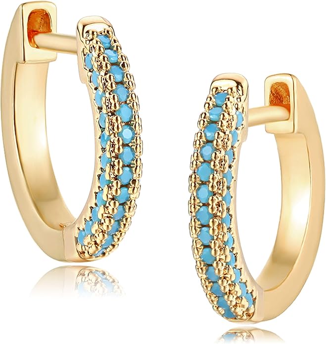Gold Huggie Hoop Earrings 14K Gold Plated Dainty Chunky Thick Hoop Diamond Cubic Zriconia Inlay Sleeper Tiny Delicate Boho Beach Simple Hypoallergenic Jewelry Gift for Her