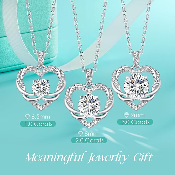 OOBEE Moissanite Heart Necklace for Women 925 Sterling Silver Fine Jewelry Twist Pendant, Valentine Anniversary Birthday Gift for Wife, Mom, Girlfriend