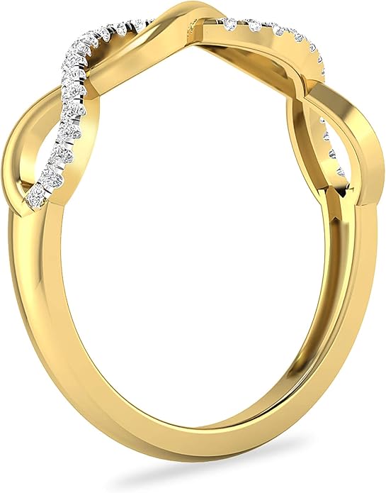 Inspereza Solid 10k Real Gold Minimalist Thin Twist Knot Stackable Diamond Ring | 1/10 Ct TW Real Diamond Engagement Anniversary Wedding Band for Women | Simple Gold Stacking Rings (Size 4-9)