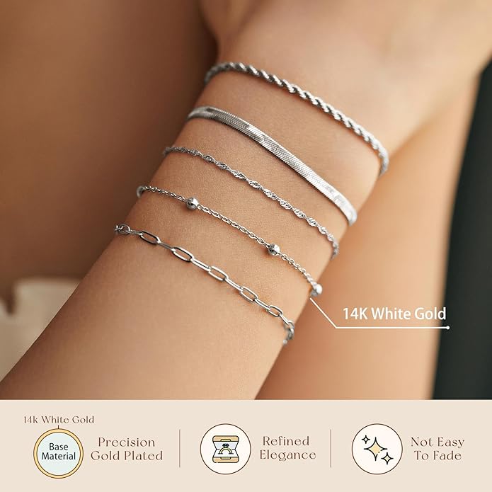 adoyi Gold Bracelets for Women, 14K Gold Plated Stackable Bracelet Stack Set Adjustable Charm Paperclip Chain Cuban Link Layered Waterproof Jewelry Sets Gifts for Womens 6.0/6.8/7.2"