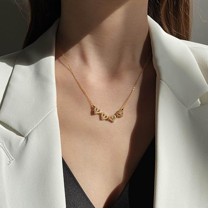 Tewiky Cute Heart Necklace Tiny 14k Gold Heart Pendant Choker Necklaces Small Gold Love Open Heart Chain Necklace for Women Dainty Gold Necklace Gifts for Her
