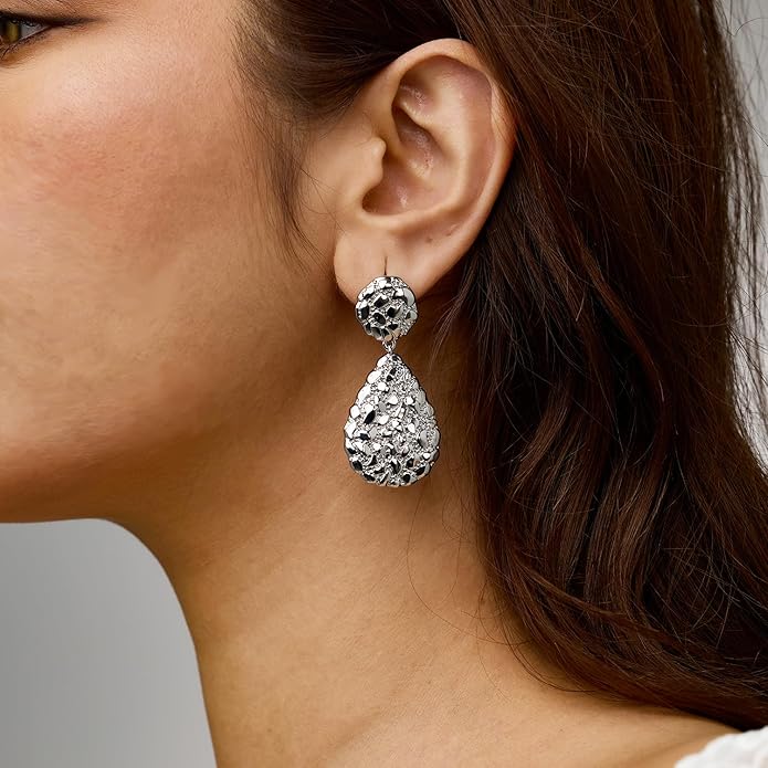 Hefanny Large Hammered Teardrop Dangle Earrings Geometric Chunky Flower Earrings Women's Trendy Statement Jewelry Multiple Styles
