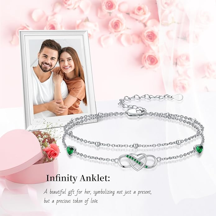 Anklet for Women 925 Sterling Silver Double Infinity Ankle Bracelet Waterproof Summer Jewelry Anniversary Birthday Gifts for Her