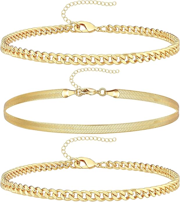 Gold Bracelets for Women Trendy,14K Gold Plated Dainty Stackable Paperclip Cuban Link Chain Bracelets, Simple Cute Cuff Bracelets Jewelry Set Adjustable 7"+2"