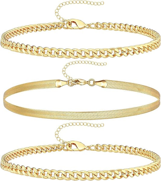 Gold Bracelets for Women Trendy,14K Gold Plated Dainty Stackable Paperclip Cuban Link Chain Bracelets, Simple Cute Cuff Bracelets Jewelry Set Adjustable 7"+2"