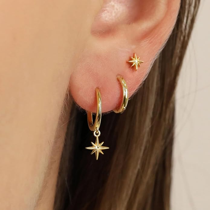 Freekiss 3 Pairs Gold Hoop Earrings Set: Dainty Stud Earrings Trendy Small 14K Gold Plated Hypoallergenic Dangle Cartilage Huggie Hoop Earrings for Women Gold Jewelry for Women Gifts