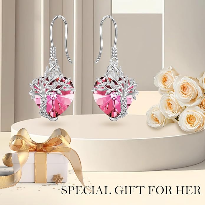 TOUPOP Tree of Life Earrings 925 Sterling Silver Family Tree Dangle Drop Earrings Crystal Jewelry Birthday Christmas Gifts for Women Her