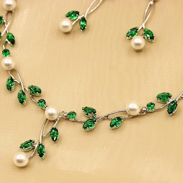 Luxury Cubic Zirconia Aurtrian Crystal Pearl Floral Necklace Dangle Earrings Wedding Bridal Jewelry Set Birthday Gifts for Her