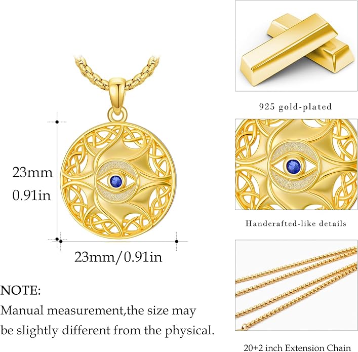 Evil Eye Necklace for Women 925 Sterling Silver, Protection Necklace with Blue Evil Eye Charm, Evil Eye/Lotus Pendant Jewelry, Birthday Christmas Gifts for Her
