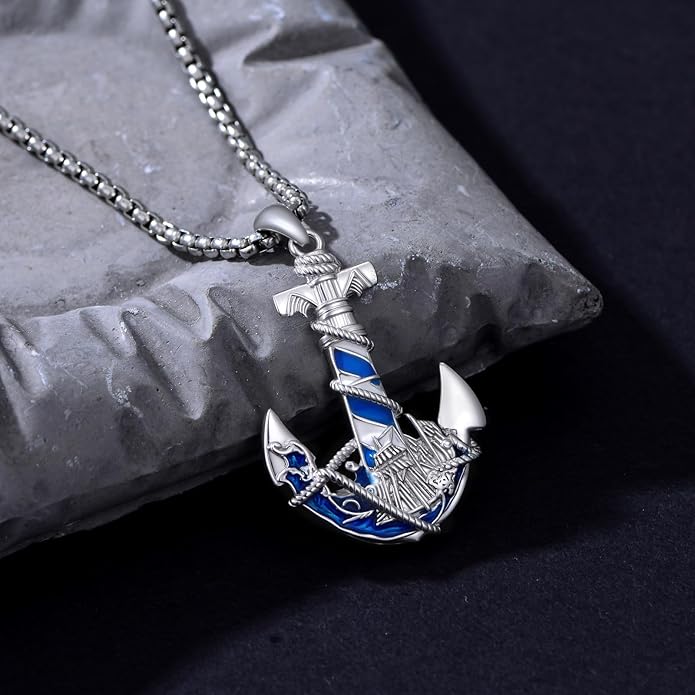 LEECCI Anchor Wave/Four Leaf Clover/Surfboard Necklace 925 Sterling Silver Anchor Pendant Jewelry Gift Graduation Gift for Men Women