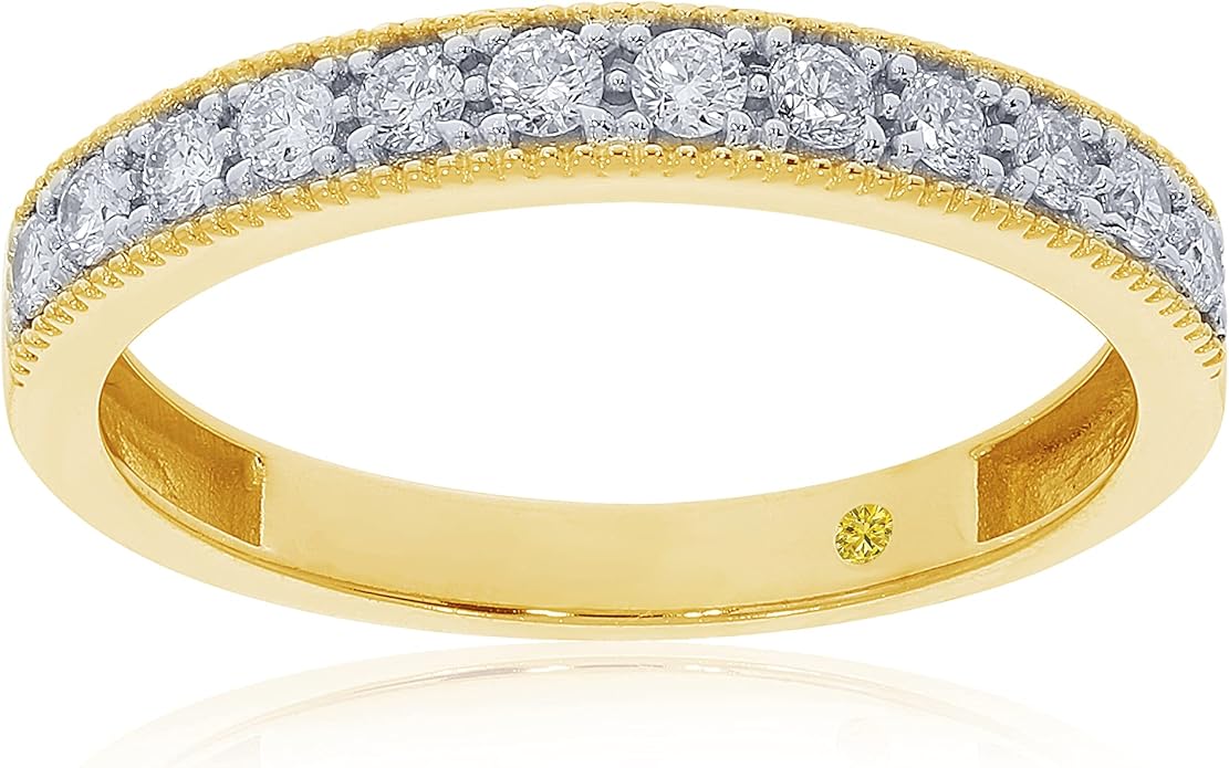 Lab Grown Diamond Wedding Bands for Women | 10K Yellow, White and Rose Gold Certified 1/10 - 1/2 Carat Milgrain Diamond Anniversary Bands, Promise Rings and Stackable Bands