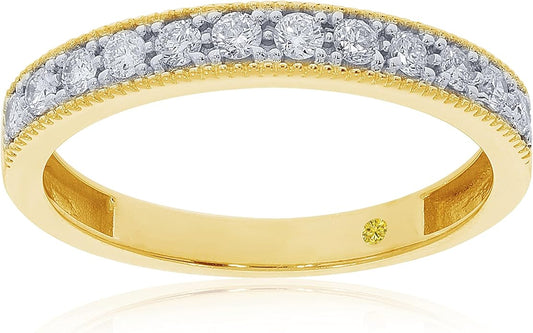 Lab Grown Diamond Wedding Bands for Women | 10K Yellow, White and Rose Gold Certified 1/10 - 1/2 Carat Milgrain Diamond Anniversary Bands, Promise Rings and Stackable Bands
