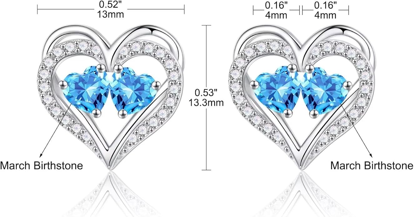 Iefil Birthstone Earrings for Women - 925 Sterling Silver Heart Earrings Anniversary Birthday Gifts for Women Wife Girlfriend Mom