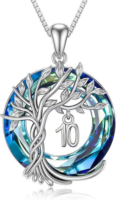 TOUPOP Birthday Gifts for Women 925 Sterling Silver Tree of Life Year Old Necklace Circle Crystal Jewelry Christmas Gifts for Her Wife Mom Mother Grandma Grandmother