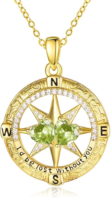Zeuslia Double Birthstone Necklace Gifts for Wife - 925 Sterling Silver Sunflower/Rose/Crown Cross/Compass/Heart Pendant I Love You Necklace, Anniversary Birthday Gifts for Wife Girlfriend Mom Her