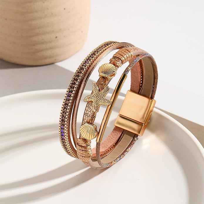 VIBILIA Boho Leather Wrap Bracelets for Women Multi-Layer Bracelets with Strong Clasp Jewelry for Women