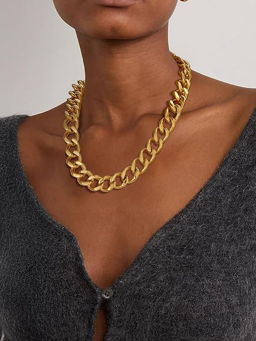 ChainsPro Cuban Link Chain for Women,Stainless Steel Chunky Necklace Silver/Gold Plated Thick Chain Choker, 12/16/20 mm Width,18" and 20" Punk Hip Hop Trendy Non Tarnish Jewelry Gifts