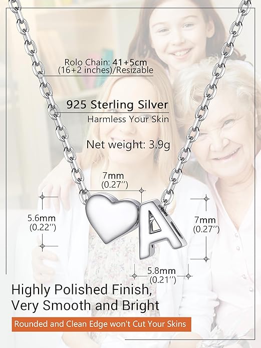 PROSILVER Initial Heart Necklace for Women, 925 Sterling Silver Tiny Heart Letter Necklace Siver, Gold Necklace, Come with Box