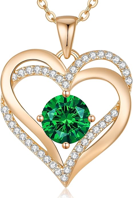 LOUISA SECRET Love Heart Birthstone Necklaces for Women, Birthday Gift for Girlfriend, Anniversary Jewelry Gift for Wife Her, 925 Sterling Silver Women Pendant Necklace, Mother's Day Christams Gift