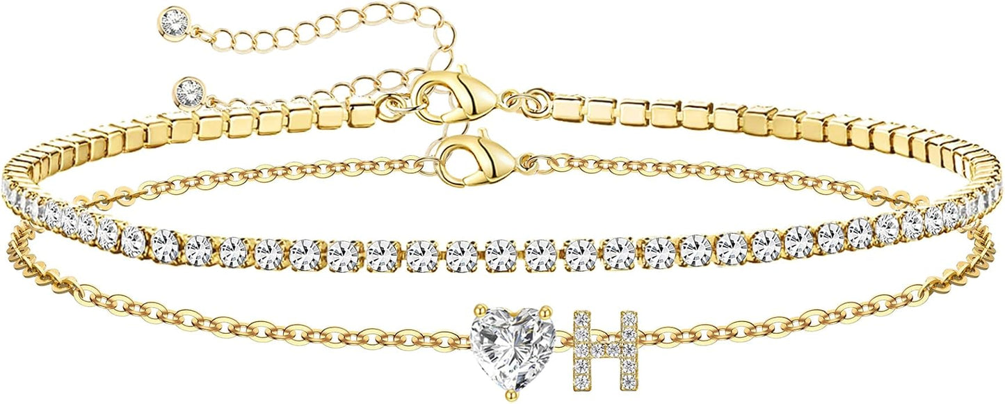 Gold Initial Ankle Bracelets for Women Waterproof 14K Gold Filled Layered Anklets for Women Non Tarnish Women's Anklets Adjustable Large Ankle Summer Beach Foot Jewelry