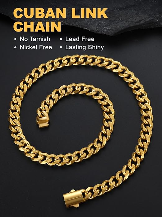 U7 Cuban Link Chain Necklace for Men, Stainless Steel/Black/Gold Mens Necklaces, Chunky Curb Chain Necklace in 6/9/12mm Width 18-30 Inches, Thick Choker Jewelry with Box Packed