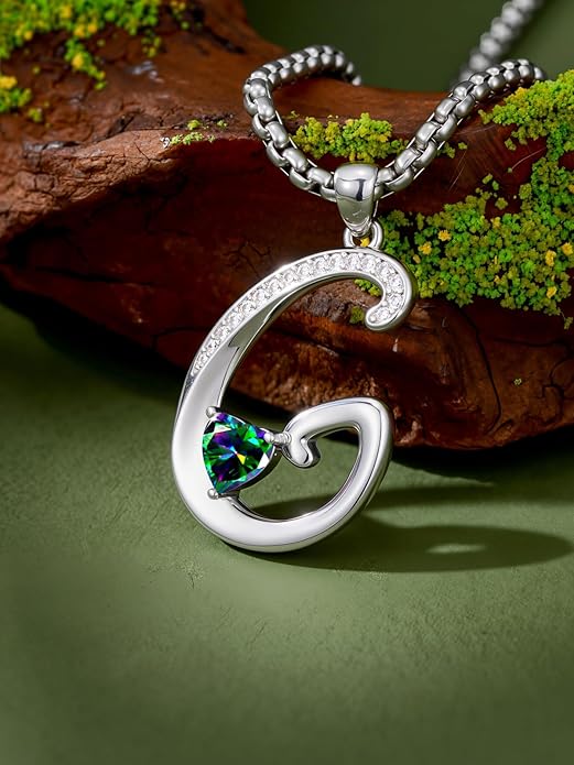 Christmas Gifts for Women Alphabet A to Z Initial Birthstone Pendant Necklaces for Women - 18k White Gold Plated Personalized Name Jewelry Valentine Mothers Day Birthday Gifts for Women Her Girlfriend
