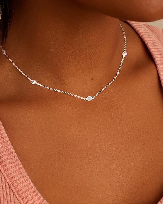 Cubic Zirconia Necklace, Dainty 14k Gold Plated Diamond Necklaces For Women Choker Necklace Simple Gold Plated CZ Jewelry Necklaces for Women Trendy Gifts