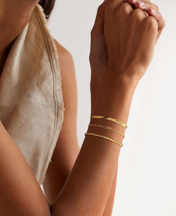 DEARMAY 14K Gold Plated Bracelets for Women Waterproof, Jewelry Sets Trendy Thin Dainty Stackable Cuban Link Paperclip Chain Bracelet Pack Fashion Accessories Gifts for Womens
