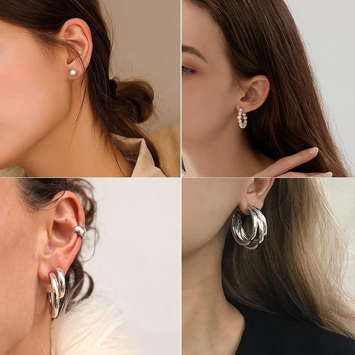 FAXHION 36 Pairs Gold Earrings Set for Women, Fashion Pearl Chain Link Stud Drop Dangle Earrings Multipack Hoop Earring Packs, Hypoallergenic Earrings for Birthday Party Jewelry