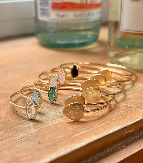 OZEL – Women’s Gold Cuff Bracelets – 18K Gold Plated Textured Bangles with Multi-Color Crystal & Rhinestone Accents – Layered Stacking Jewelry
