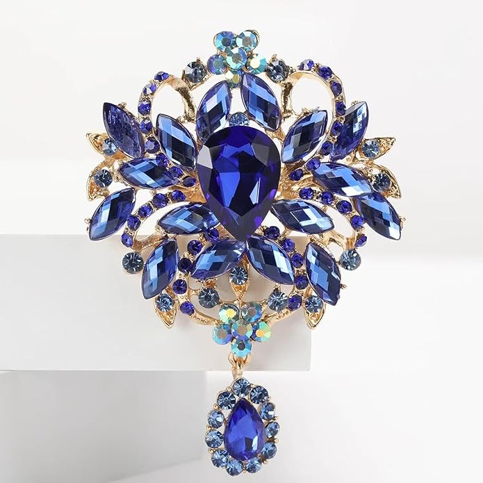LAXPICOL Wedding Bridal Big Brown Crystal Rhinestone Bouquet Brooch Pin for Women Golden Tone