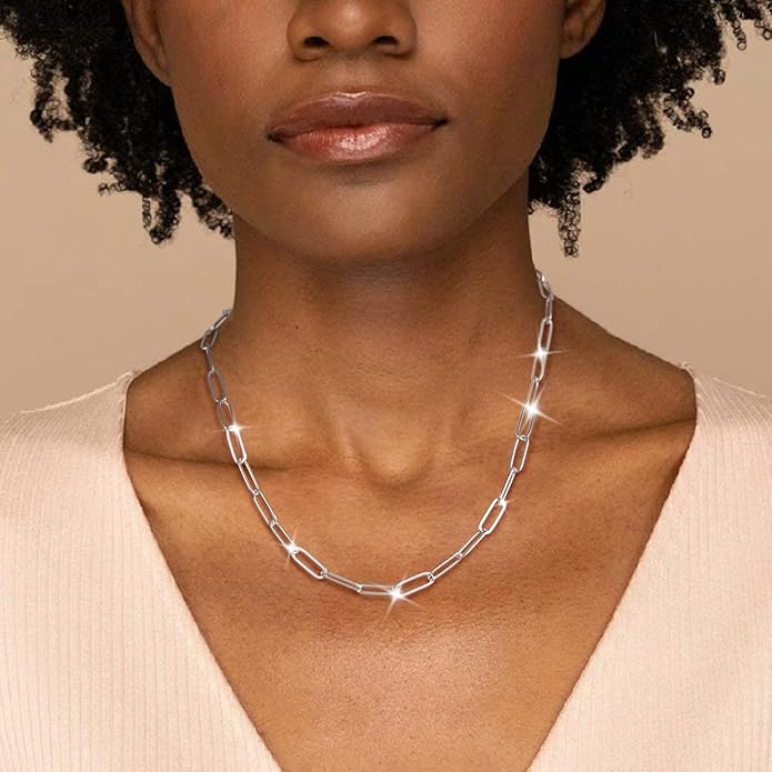 MBW Silver Paperclip Chain Necklace for Women,Dainty Sterling Silver Choker Necklaces for Women Trendy Simple Long Chunky Minimalist Waterproof Link Necklace Jewelry Gifts for Women 16/18/20 in