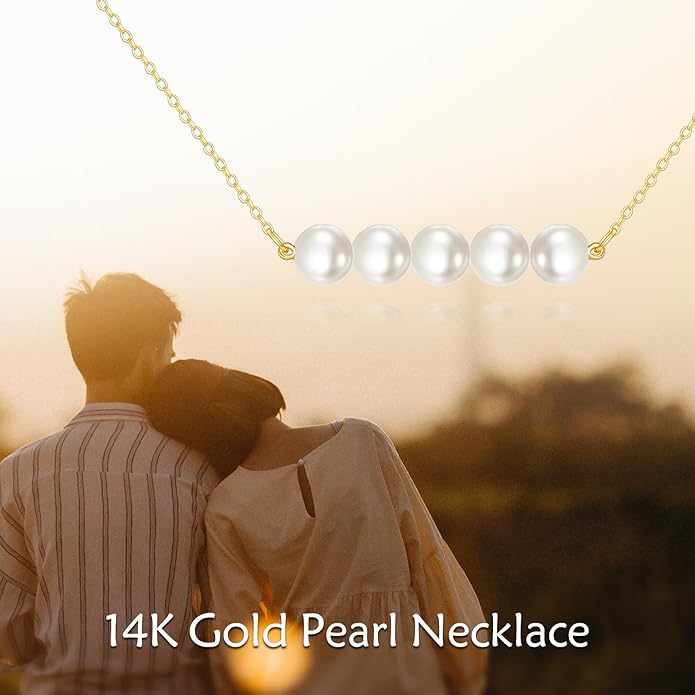 KECHO 14K Real Gold Freshwater Cultured Pearl Pendant Necklace 14K Solid Gold Jewelry Anniversary Birthday Gifts for Women