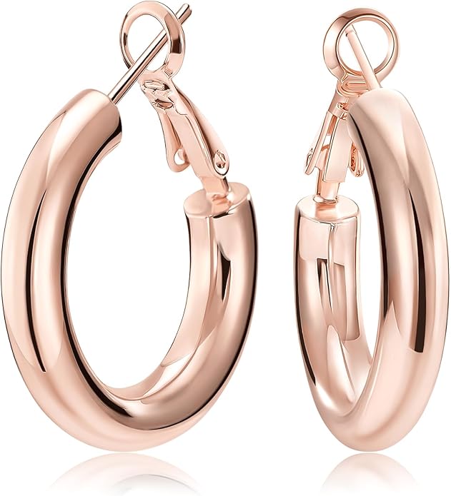 SHOWNII Chunky Gold Hoop Earrings - 14K Gold Plated Earrings for Women Hollow Tube Thick Hoops Graduation Gifts for Her