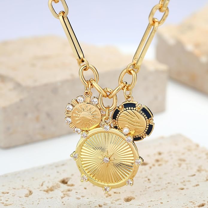 Chunky Gold Necklace for Women, 18K Waterproof Heart Necklace Statement Necklace Gold Charm Necklace Chunky Jewelry Paperclip Chain Choker Gift for Women