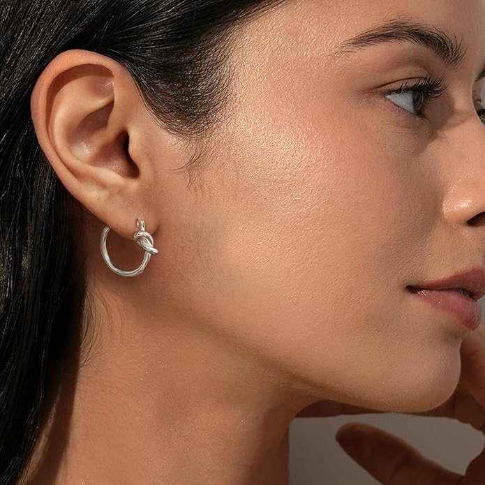 Hoop Earrings for Women 14K Gold Plated/Silver Hoops Simple Knot Huggie Small Hoop Earrings Set Trendy Hoops Everyday Wear Earrings for Women Jewelry