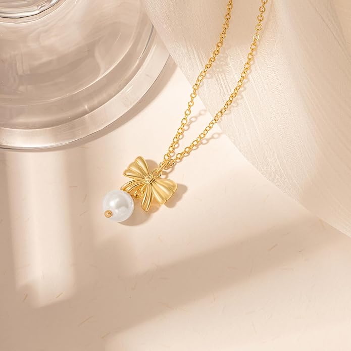 Gold Necklace for Women-14K Gold Plated Bow,Dragon,Shell, Palm Tree, Seahorse, Conch Shell,Sardines, Cowboy Boot,Bat,Bunny Pendant Beachy Jewelry for Women Gifts