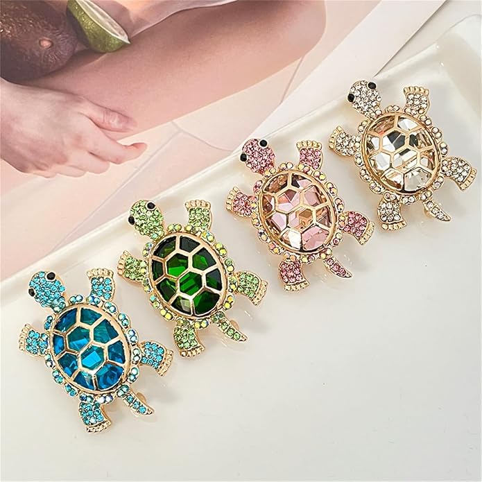 Cute Tortoise Brooch for Women,Rhinestone Crystal Turtle Tortoise Shell Brooch Pins Vintage Animal Lapel Pins Fashion Clothing Accessories Decorative Jewelry Mother's Day Easter