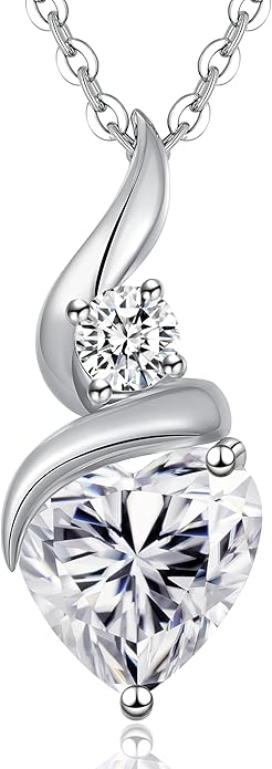 Moissanite Heart Pendant Necklaces for Women, 925 Sterling Silver Necklace with Birthstone, Ideal Anniversary Present or Birthday Christmas Valentine Mothers Day Jewelry Gifts for Mom Wife Her Girlfriend
