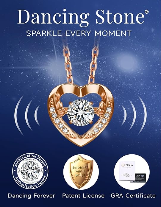 MomentWish Dancing Heart Necklace for Women, 0.5/1 Carat Dancing Moissanite Necklace for Her 925 Sterling Silver Pendant Anniversary Birthday Christmas Gift for Wife Mom Girlfriend