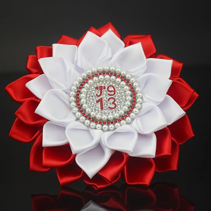 MKISWIN Sorority Flower Brooch Pin for Women Sorority Paraphernalia Gift Pearl Crystal Corsage with Red Elephant Sisterhood Jewelry for Soror